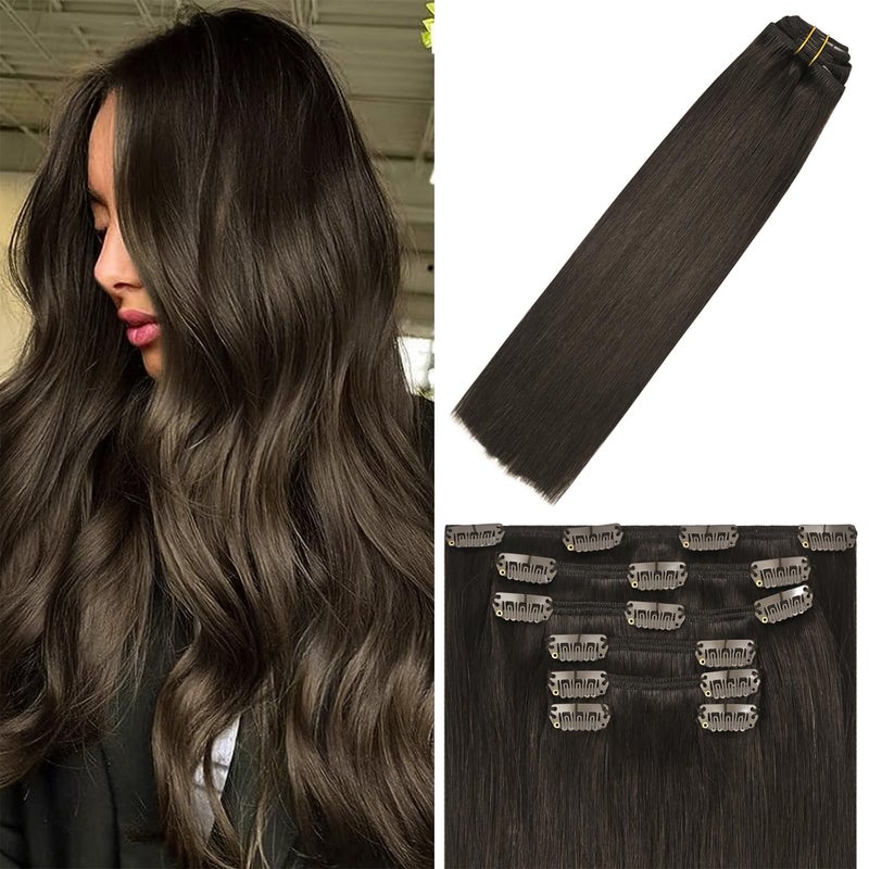 WindTouch Clip in Hair Extensions Human Hair Dark Brown Hair Extensions Remy Hair Silky Straight 75g 2 22Inch 7PCS